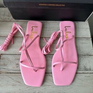 NIB Lulu’s Aisya Light Bubblegum Pink Lace-Up Flat Sandals 5.5